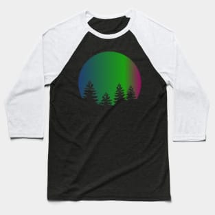 Northern Lights Moon Tree Silhouette Baseball T-Shirt